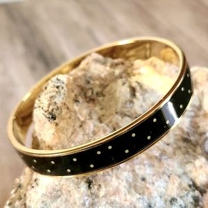 KATE SPADE Black White Enamel Bangle Signed Goldtone Bracelet